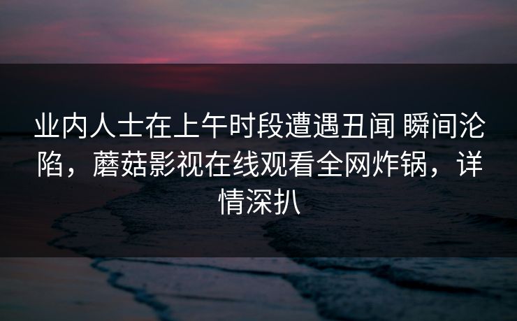 业内人士在上午时段遭遇丑闻 瞬间沦陷，蘑菇影视在线观看全网炸锅，详情深扒