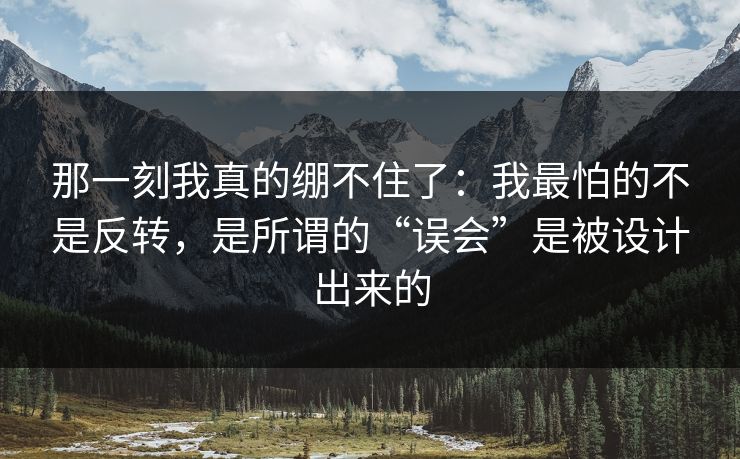那一刻我真的绷不住了：我最怕的不是反转，是所谓的“误会”是被设计出来的